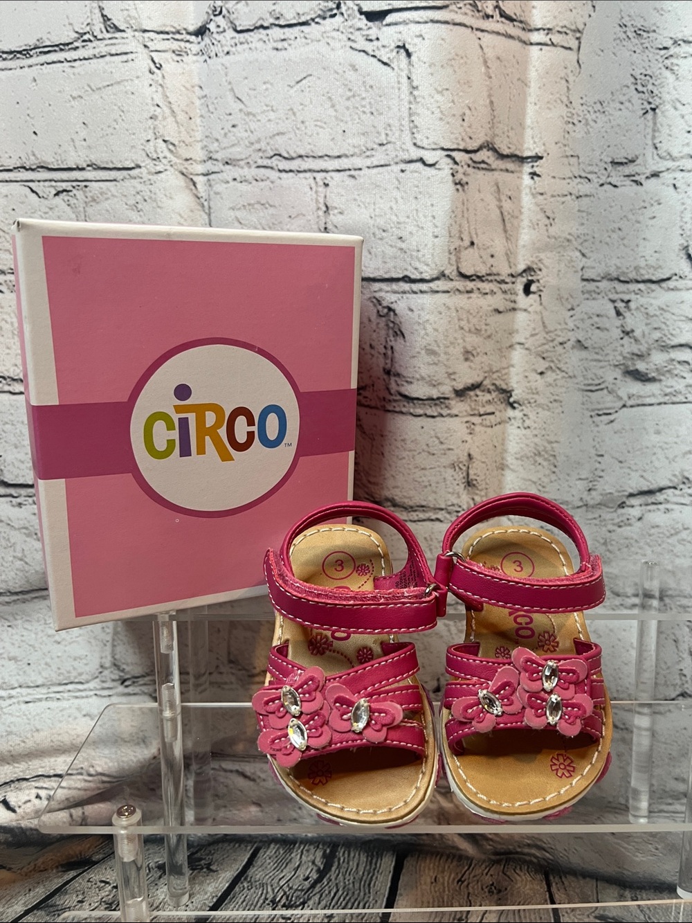 Circo Hot Pink Girls' Butterfly + Jewel Accent Hook-and-Loop Sandals